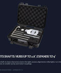 Rock Solid Compact Reverse Dial Indicator Shaft Alignment Set With Dual Precision Gauge Probes in protective case, fits shafts up to 2.8 inches.