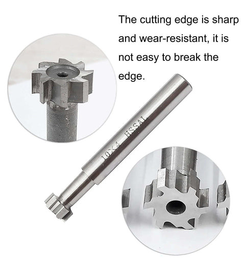 Diagonal view of NACX HSS-AL T-slot end mill, 18mm dia, 4mm depth, 10mm shank; close-up of cutter teeth