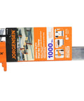 Heavy Duty 6 Inch Steel Bar Clamp for Woodworking and DIY Projects, Orange, Sure Grip Construction, Reaches Up To 3 Inches From Edge To Screw Center, Maximum Opening 6 Inches, Built For Hard Use By Hobbyists And Pros, packaged clamp close-up