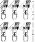 Six Pack Heavy Duty Swing Hangers For Wood Sets Up To 1000 Lbs Each, 360 Degree Swivel Stainless Steel Hammock Hardware Kit For Porch Playground Indoor Yoga Outdoor Fun Built To Last, 6 hangers with hooks and screws