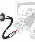 Illustration of Olympian 12-Foot RV Propane Supply Hose With Built-In Excess Flow Protection connecting propane tank to RV