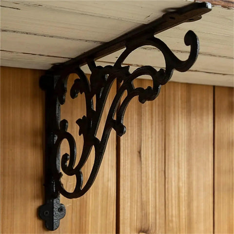 Certified Knockout Vintage Cast Iron Shelf Brackets For Heavy Duty Wood Floating Shelves And Ornate Wall Mounted Display Supports That Look Absolutely Dope In Every Single Home, black cast iron support with ornate design.