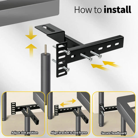 Installation guide for Heavy Duty Headboard Brackets For Adjustable Bed Base Universal Steel Mounting Hardware Kit.