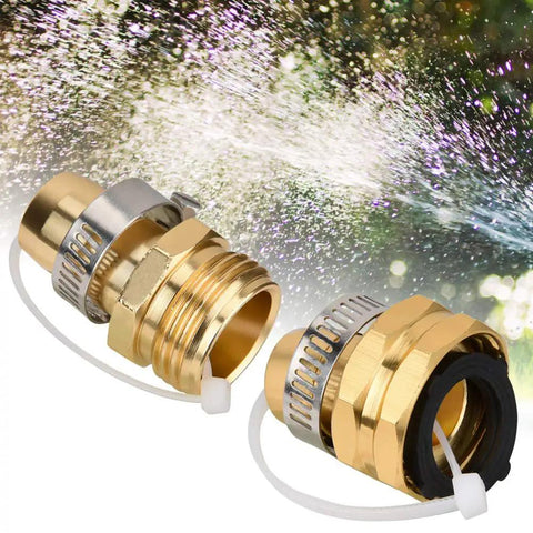 Durable Gold Aluminum Hose Connector Repair Kit Set Mender Fix For 3/4 Inch Garden Hoses Male Female Adapter To Patch Leaks Or Extend Reach Around Yard Without Stress. gold aluminum hose connector adapters with clamps for 3/4 inch garden hose repair