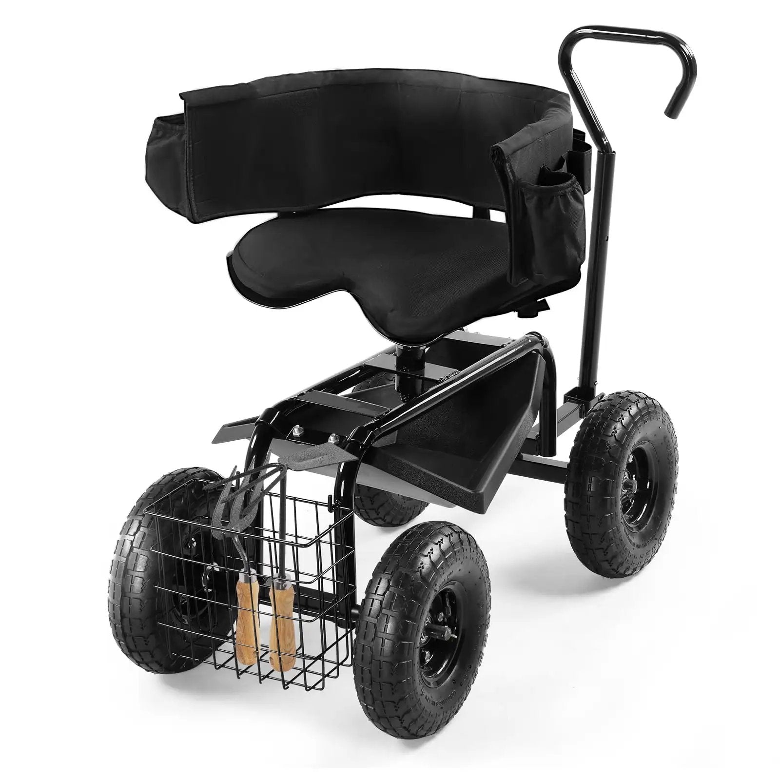 Rolling Garden Stool With Seat & Handle Tool Cart