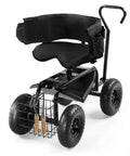 Rolling Garden Stool With Seat And Extendable Handle Tool Cart With Wheels And Extra Storage Knee Friendly Seat For Planting And Weeding Durable Steel Frame In Black