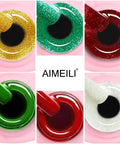 Close-up of Glitter Gel Nail Polish Set For Christmas 6 Colors 10ml Each Vegan Cruelty Free Hema Free Gift Kit showing all colors