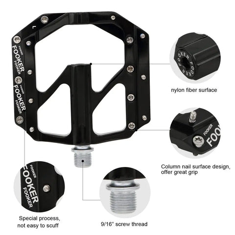 Non Slip Aluminum MTB Bike Pedals With 3 Bearing 9 By 16 Inch Spindle For Road BMX MTB Fixie Bikes, durable CNC alloy with grippy platform and smooth bearings