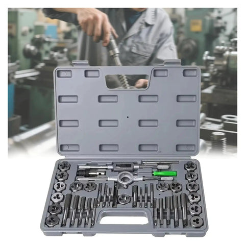 Premium 40-Piece Tap Die Set With Hardened HSS Taps And Round Dies, Complete Socket Hand Threading Kit Perfect For DIY Home Garage Repair Projects And Pro Auto Maintenance Work All Organized In Tough Case, open case