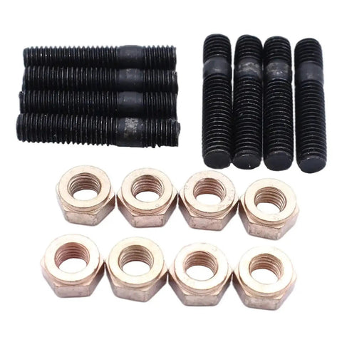 VW 8 Pack Exhaust Manifold Flange Studs and Copper Nuts M8 x 30 12mm Heads for Golf 1974-97 Kit DIY Friendly Heavy Duty Engine Hardware for Easy Install and Leak Free Seal, black studs and copper nuts
