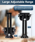 Triple Pulley Thin Rip Jig with large adjustable range, black CNC machined aluminum, marked distances 216mm and 66mm.