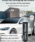 Silver Rim Touch Up Paint Pen For Wheels And Car Rims Scratch Repair Kit showcased beside a silver vehicle.