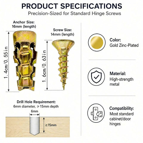 Heavy Duty Wood Expansion Screws For Quick Cabinet Hinge Repair No More Door Sagging And Fix Stripped Holes product specs