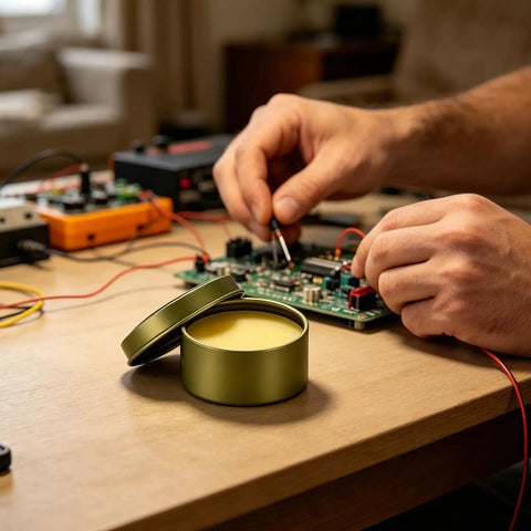 Pro Grade Lead Free Solder Flux Paste For Precision Electronics And Auto Electrical Repairs next to circuit board