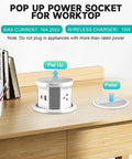 Splash Resistant Pop Up Countertop Outlet With 15W Wireless Charger And Dual USB Ports For Instant Plug And Play Setup Three Grounded Ac Outlets No Sweat Home Kitchen Upgrade White on wooden table.