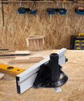 Heavy Duty Aluminum Alloy Table Saw Miter Gauge With Dead Straight Accuracy And Smooth Telescoping Arms For Rock Solid Cut Line Alignment And No Fuss DIY Woodworking on a woodworking table.
