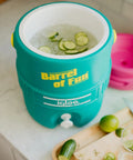 Retro 2 Gallon Party Water Jug Cooler Jade Finish With Eco Friendly THERMECOOL Foam Insulation, BPA Free, on counter