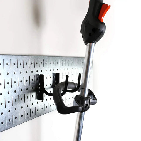 Store Your Gear With This Knockout Galvanized Steel Pegboard Wall Mount Kit For The Garage Featuring Rock Solid Heavy Duty Hooks For Lawn Garden Equipment No Sweat Install