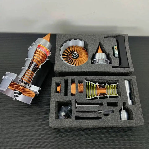 TRENT900 Turbofan Engine Model Kit With Led Light That Actually Runs A Real Jet Turbine Ready For DIY Builders And Collectors 3D Printed Turbofan Motor Model Gift In Luxury Box With Fifty Plus Pieces displayed in foam packaging