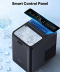 Smart control panel of Self Cleaning Countertop Ice Maker Slams Out Bullet Ice In Six Minutes, showing ice and settings.