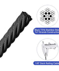 Pro Grade Black Stainless Steel Cable Railing For Outdoor Decks Features Slick 1/8 Inch 7X7 Strand Wire for railings.