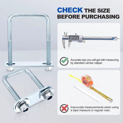 Heavy Duty Square U Bolts M8 60 100 mm 2 Pack Carbon Steel U Clamps with measuring tools for accurate sizing.