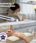 Monster Bright Desk Light With 2200 Lumens Of Crisp 6500K Daylight Glare Free Eye Care in home office and nail tech setup