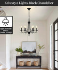 Black 6 Light Farmhouse Chandelier For Dining Room 22.4 Inch With E12 Base Industrial Ceiling Light Fixture in hallway