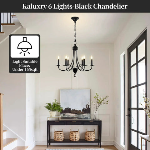 Black 6 Light Farmhouse Chandelier For Dining Room 22.4 Inch With E12 Base Industrial Ceiling Light Fixture in hallway