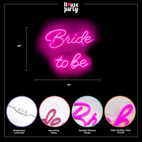 Bride to Be Neon Sign for Weddings and Bachelorette Parties, 17x13 Inch LED Light Up Decor That Is Pretty Lit, Adjustable Brightness