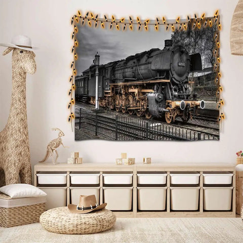 Vintage Steam Locomotive Tapestry Wall Art For Living Room Bedroom And Office Rustic Industrial Decor With Nostalgic Railway Charm