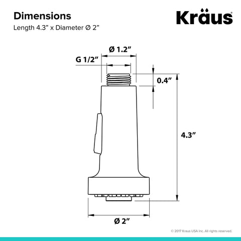 Diagram of Dual Function Kitchen Faucet Sprayer in Matte Black With Spray And Stream Rocker Switch, showing dimensions and connections.