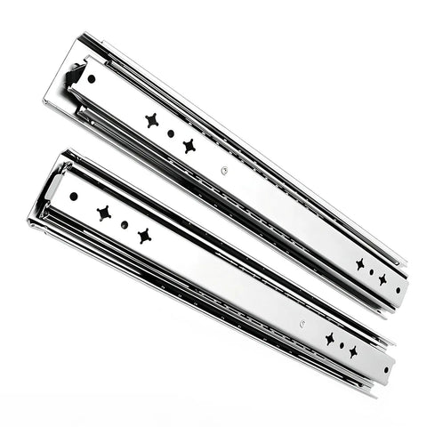 Heavy Duty Full Extension Drawer Slides Secure Locking Side Mount Ball Bearing Guide Tracks For Workshop Cabinets And Toolboxes 44 Inch steel tracks with smooth finish.