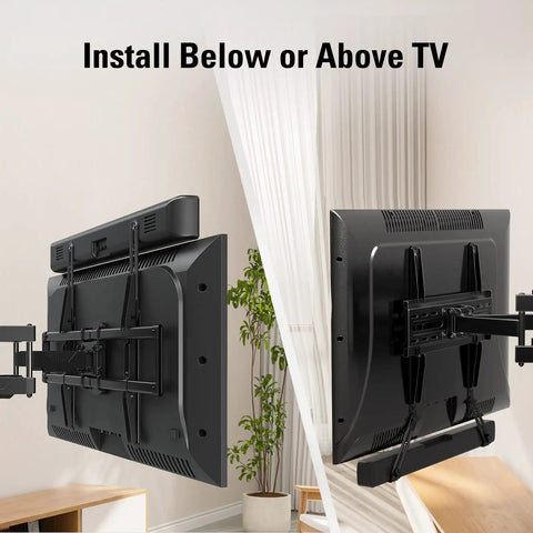 Reliable Soundbar Wall Mount Bracket Supports Up To Fifteen Pounds clips easily installable below or above TV for a clean setup.