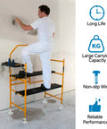 Heavy Duty 4 Pack Adjustable 12 Inch Scaffold Leveling Jacks with worker using it for construction stability on uneven ground.