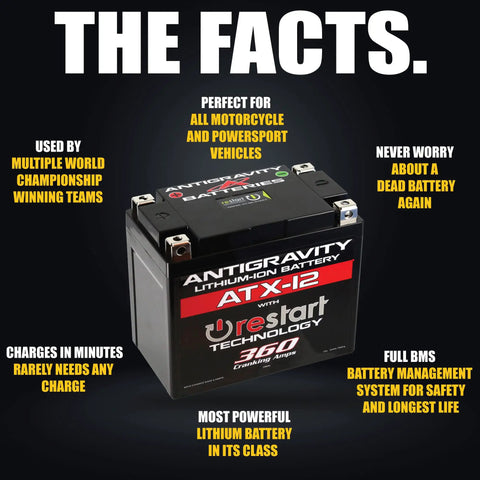 ATX12 Performance Lithium Motorcycle Powersport Battery with Built-In Jump Starting, 6.1Ah, replaces YTX12 YTX14 Honda Yamaha Kawasaki