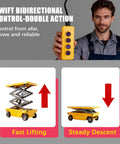 Man holding remote for 12V DC Double Solenoid Hydraulic Power Unit For Dump Trailers And Trucks, showing lifting and descent.