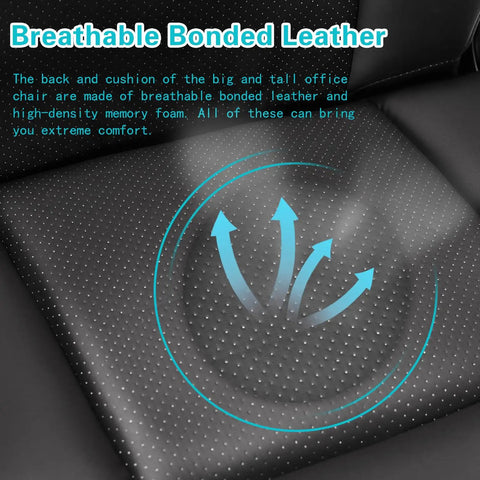 Close-up of breathable bonded leather seat, Big And Tall Office Chair 500 Lb Capacity Heavy Duty Desk Chair with High Back.