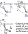 Heavy Duty Lid Support Hinges With Foolproof Adjusting Action For Cabinets Wardrobes And Toy Box technical drawing dimensions