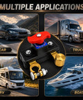 Pure Copper Battery Disconnect Switch 12V 24V Manual Rotary Cutoff for cars, trucks, RVs, boats and marine use.