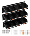 Garage Must Have Wall Mounted Storage Bins Space Saving Organizer With 12 Plastic Bins And 3 Metal Rails, hardware included