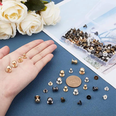 Pro-Level Gear 64 Set Metal Button Studs With Screwback Design In 4 Sick Colors Including Antique Bronze Gunmetal Platinum And Gold for DIY.