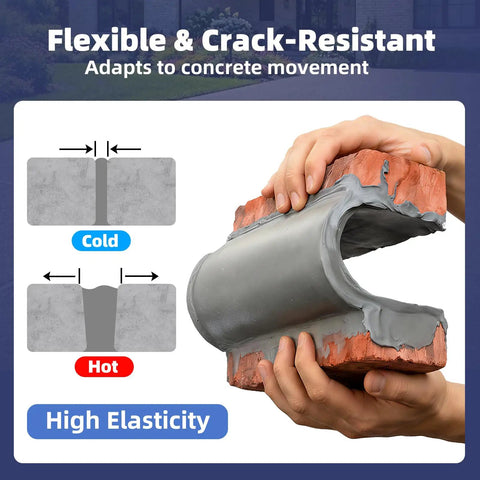 Hands holding a curved piece of concrete demonstrating Self Leveling Concrete Crack Filler 2.2lb High Elasticity For Driveways Walkways And Patios DIY Friendly Indoor Outdoor Repair That Flows Smoothly Fills Cracks Quickly And Leaves A Smooth Finish.