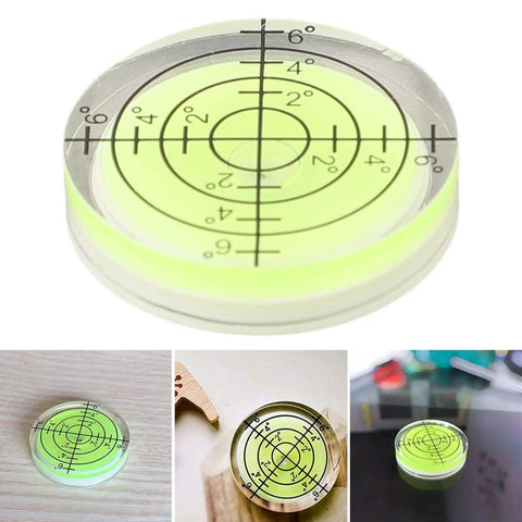 for acrylic Plastic Bubble Level Green White Blue Options circular leveling tool showing measurement markings and spirit level liquid.
