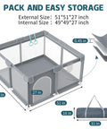 Ultra Safe Big Baby Playpen For Babies And Toddlers Indoor Outdoor Gate with breathable mesh, grey, dimensions 51x51x27 inches
