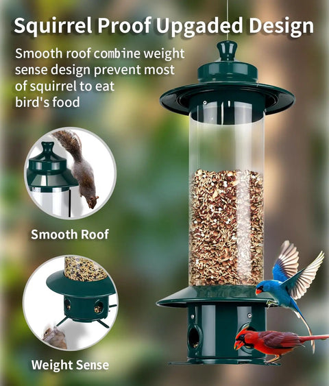 Built Tough Squirrel Proof Bird Feeder With 4.8 Pounds Large Capacity And Weight Activated Mechanism Chew Proof Metal Construction