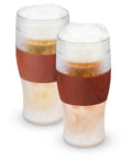 Level Up Your Chill Game With These Freezable Pint Glasses Double Walled Insulated Tumblers That Keep Beer And Iced Coffee Straight Frosty Built To Last Set Of Two Wooden Handles filled with frosty beer.