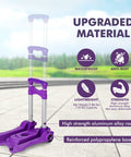 Home-Man folding hand truck, purple, 4-wheel luggage cart with aluminum alloy rod and reinforced polypropylene base