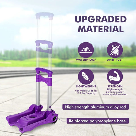Home-Man folding hand truck, purple, 4-wheel luggage cart with aluminum alloy rod and reinforced polypropylene base