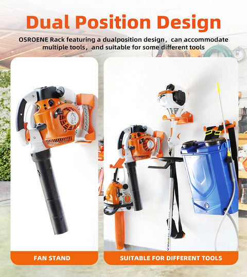 Dual position mount displaying Leaf Blower Hanger Mount for Garage Wall 1 Pack Upgrade Handheld Rack Rubber Coated Holder Fits BG 86 SH86 Models.